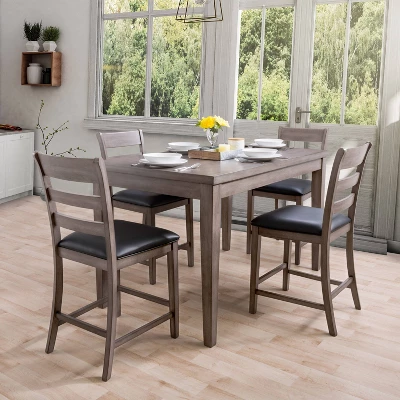 5pc New York Counter Height Wood Dining Set Washed Gray - CorLiving