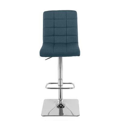 Set Of 2 Adjustable Square Tufted Barstools Dark Blue - CorLiving - Image 2