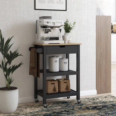 Sage Open Storage Wood Kitchen Cart Black - CorLiving