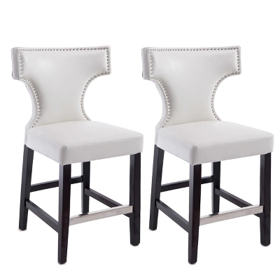 Set Of 2 Kings Counter Height Barstool With Studded Bonded Leather Seat - Corliving - Image 4