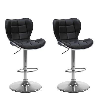 Set Of 2 Adjustable Chrome Accented Bonded Leather Barstool - Corliving - Image 9
