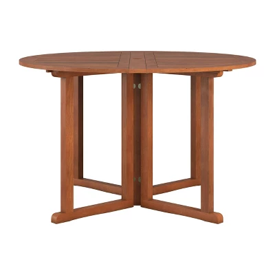 Outdoor Drop Leaf Round Dining Table - Natural - CorLiving - Image 7