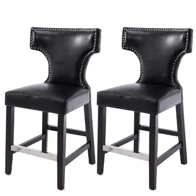 Set Of 2 Kings Counter Height Barstool With Studded Bonded Leather Seat - Corliving