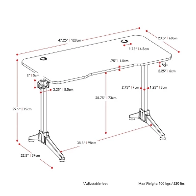 Conqueror Gaming Desk Black And Red - CorLiving - Image 10