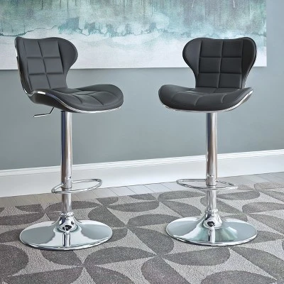Set Of 2 Adjustable Chrome Accented Bonded Leather Barstool - Corliving - Image 5