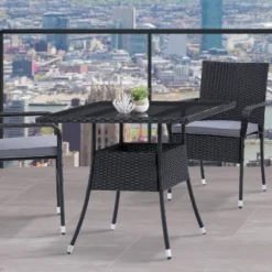 Parksville Square Patio Dining Table - Black - CorLiving