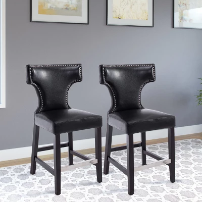 Set Of 2 Kings Counter Height Barstool With Studded Bonded Leather Seat - Corliving - Image 2