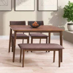 4pc Branson Wood Dining Set With Bench Walnut Stain - CorLiving