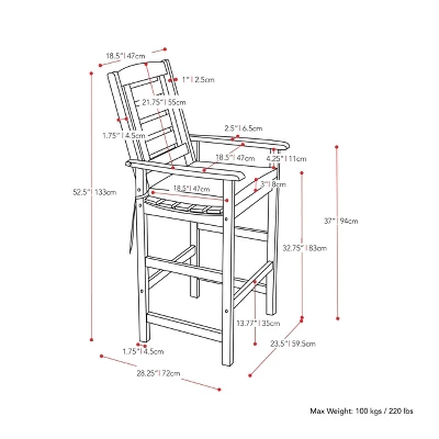 Miramar 5pc Square Wood Patio Bar Height Dining Set - Cinnamon Brown/Black - CorLiving - Image 9