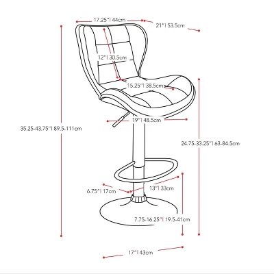 Set Of 2 Adjustable Chrome Accented Bonded Leather Barstool - Corliving - Image 8
