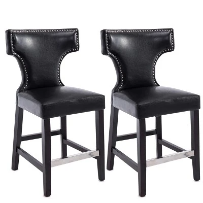 Set Of 2 Kings Counter Height Barstool With Studded Bonded Leather Seat - Corliving - Image 3
