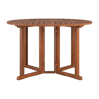 Outdoor Drop Leaf Round Dining Table - Natural - CorLiving