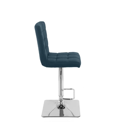 Set Of 2 Adjustable Square Tufted Barstools Dark Blue - CorLiving - Image 4