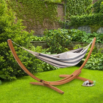 Wood Frame Free Standing Sling Hammock - Navy/White - CorLiving