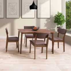 5pc Branson Wood Dining Set Walnut Stain - CorLiving