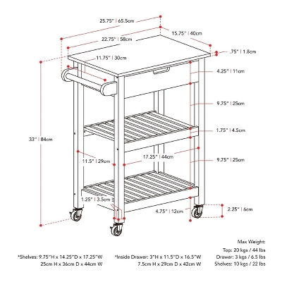 Sage Open Storage Wood Kitchen Cart Black - CorLiving - Image 12