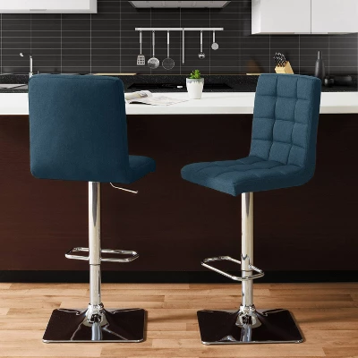 Set Of 2 Adjustable Square Tufted Barstools Dark Blue - CorLiving