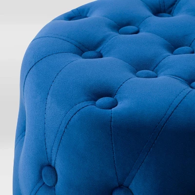 Lynwood Velvet Round Tufted Pouf Blue - CorLiving - Image 4