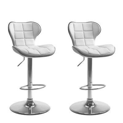 Set Of 2 Adjustable Chrome Accented Bonded Leather Barstool - Corliving - Image 10